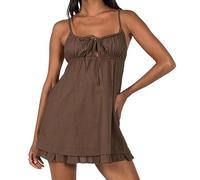 Frauen Boho Sling Kleid Sommer Kleidung Spaghetti Strap Rückenfreies Sexy Tie-up Mini A-Linie Kleid für Club y2k Streetwear-aM