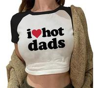 Frauen Buchstabendruck Y2k Crop Tops -I Love Hot Dads Crop Top Sommer Kurzarm T-Shirt Slim Fit Ästhetik Mädchen 90er Jahre Streetwear Mode Bluse