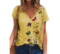 Frauen bunter Schmetterling bedrucktes T-Shirt Mode lässig V-Ausschnitt Kurzarm 3D Schmetterlingsdruck Sommer Tops Basic T-Shirts