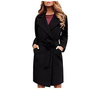 Frauen Cardigan Woolen Fleece-Mäntel mit Gürtel im Winter Außenbekleidung am Revers Kurzmantel Damen Wolle