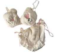 Frauen Cartoon Kaninchen Herz Winter Dessous Plüsch BH Und Krawattenseite Slip Set Schulmädchen Japanische Anime Unterwäsche