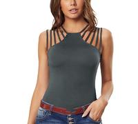 Frauen Casual Hollow Out Sleeve Neckholder T-Shirt Weste Top Bluse Tops Frauen Elegante Strickweste Neckholder Ärmellos Camisole Tank Tops für Party Damen Casual Sommer Neckholder Ärmelloses Top