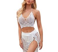 Frauen Casual Solid Color Beach Style Hohlgewebter Bikini-Badeanzug Cover Up Strandoutfit Damen