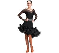 Frauen Diagonaler Kragen Sling Latein-Tanz Kleider Strass Latein Wettkampfkleid Ballsaal Salsa Samba Tutu Rock,Schwarz,S