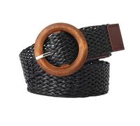 Frauen Geflochtene Taille Gürtel aus Seilgeflecht im Böhmischen, Gewebte Strohgürtel Breit Bund für Kleid Sommer Dekorativer Flechtgürtel mit Vintage-Holzschnalle(105cm/waist:34"~36", Black)