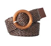Frauen Geflochtene Taille Gürtel aus Seilgeflecht im Böhmischen, Gewebte Strohgürtel Breit Bund für Kleid Sommer Dekorativer Flechtgürtel mit Vintage-Holzschnalle(105cm/waist:34"~36", Coffee)