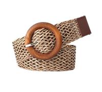 Frauen Geflochtene Taille Gürtel aus Seilgeflecht im Böhmischen, Gewebte Strohgürtel Breit Bund für Kleid Sommer Dekorativer Flechtgürtel mit Vintage-Holzschnalle(105cm/waist:34"~36", Brown)