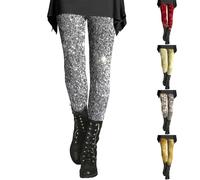 Frauen Glitzer Leggins Pailettenhose Skinny Sparkly Trousers High Waist Glitzerhosen Elegant Lang Freizeithose Frauen Party Festival Club Hosen Glänzende 70Er 80Er Disco Outfit Clubwear Streetwear