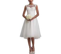 Frauen Halter Brautkleider für Braut Kurz Rüschen Mini Hochzeitskleider A Linie Brautkleider,Elfenbein 09,DE36