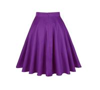 Frauen Hohe Taille Midi Rock Vintage Baumwolle Einfarbig Lila A Linie Flare Swing Rockabilly Röcke, 1, 44