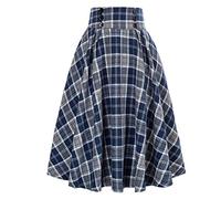 Frauen Karierter Rock Vintage A Linie Hohe Taille Faltenrock Kariert Midirock Lang Vintage Elegant Plaid Röcke Casual Rock Midi Rock Retro Vintage Rockabilly Knielang Festliche Röck (Navy-a, L)