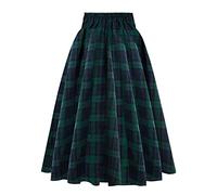 Frauen Karierter Rock Vintage A Linie Hohe Taille Faltenrock Kariert Midirock Lang Vintage Elegant Plaid Röcke Casual Rock Midi Rock Retro Vintage Rockabilly Knielang Festliche Röck (Green-a, L)