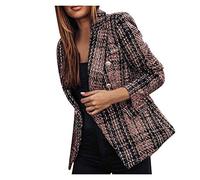 Frauen-Karo-Anzug-Satin-Jacke formelle Strickjacke-Taschen-Arbeits-Büro-Anzug-Mantel Thermomantel