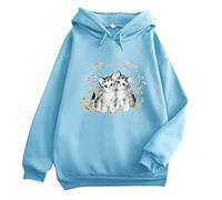 Frauen Kawaii Cartoon süße Katze Grafik lässige Baumwolle Pullover Hoodies Sweatshirt