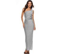 Frauen Kleider Party Elegant, Frauen Damen Plus Size Single Shoulder Maxikleid Hochzeit Party Cocktailkleid, Kleid für Frauen Sommer (Silber XXL)