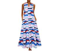 Frauen Kleider Party Elegant, Frauen Plus Size Druck Täglich Casual Ärmellos Vintage Bohemian V Ausschnitt Maxikleid Kleid für Frauen Sommer (Blau XL)