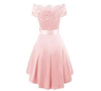 Frauen Kleider Party Elegant, Frauen Vintage Off Schulter Prinzessin Floral Spitze Cocktail Party Aline Swing Kleid Kleid für Frauen Sommer (Rosa S)