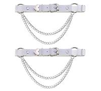 Frauen Mädchen Leder Herz Strumpfbänder Beinring Gürtel Punk Kette Elastisch Oberschenkel Ring Strumpfbänder Verstellbar 2 Stück, Weiss/opulenter Garten, Einheitsgröße