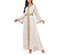 Frauen Muslim Kleid Maxikleid Spitzenbesatz Abaya Kleid Damen Muslim Kaftan Ramadan für Ethnische, Abend, Party