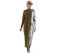 Frauen Muslimische Badeanzug Burkini Damen Muslim Full Cover Islamisch Arabisch Jilbab Schwimmanzug Langarm Schwimmoberteile Built in Br Schwimmhose+Hijab 3tlg Ganzkörper Modest Bademode Grün L