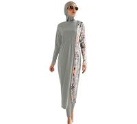 Frauen Muslimische Badeanzug Burkini Damen Muslim Full Cover Islamisch Arabisch Jilbab Schwimmanzug Langarm Schwimmoberteile Built in Br Schwimmhose+Hijab 3tlg Ganzkörper Modest Bademode Grau XL