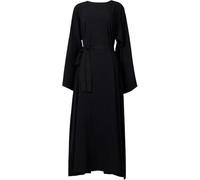 Frauen Muslimische Mode Lose Lässige Kleid Elegante Solide Farbe Rundhalsausschnitt Abaya Islamische Gebet Kleidung Dubai Ramadan Robe (Schwarz,S)