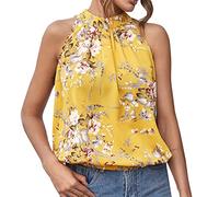 Frauen Neckholder Druck Weste Tops Baumwolle weich Sommer ärmelloses T-Shirt Cami Tops Damen Stehkragen Neckholder Tank Top ärmellos Tie Back Shirts Weste Tops Sommer Tops für Frauen Casual T-Shirts