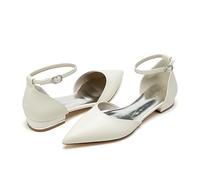 Frauen Niedrige Absatz Pumps PU Leder Hochzeitsparty Schuhe für Braut,Elfenbein,38 EU