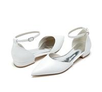 Frauen Niedrige Absatz Pumps PU Leder Hochzeitsparty Schuhe für Braut,Weiß,40 EU