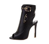 Frauen Peep Toe Stiefeletten High Heels Sandalen Reißverschluss High Heels Sexy Ausschnitt Mode Pumps Club Party Schuhe Größe 34-50,Schwarz,44 EU