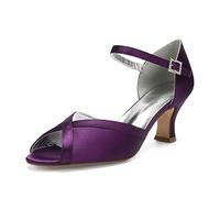 Frauen Peep Zehen Hochzeitsschuhe Niedriger Absatz Abend Sandalen Knöchelriemen Satin Pumps Brautschuhe,Lila,37 EU