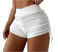 Frauen Plus Size Solid&Print Hohe Taille Brasilianischer Bikini Bottom Slips Beachwear Brasilianischer Bikini Bottom Side Tie Tanga Baden Sport Yoga Shorts Rock Swimbottom (White, S)