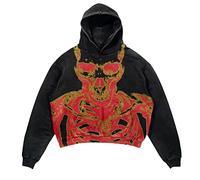 Frauen Print Zip Up Loose Hoodies Y2K Retro Harajuku Oversized Gothic Hip Hop Long Sleeve Sweatshirts-Black-1||M