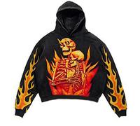 Frauen Print Zip Up Loose Hoodies Y2K Retro Harajuku Oversized Gothic Hip Hop Long Sleeve Sweatshirts-Black-1||M