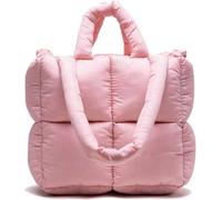 Frauen Puffer Tote Bag - Große Puffer Tote Bag Geldbörse gepolstert weich Baumwolle Plaid gesteppte Umhängetasche Einzigartige Handtasche (Pink)