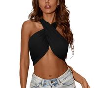Frauen Sexy Halfter Criss Cross Wickelweste ausgeschnitten ärmellose einfarbige Crop Tops Tank Frauen Wrap geraffter V-Ausschnitt Crisscross Rücken Neckholder-Bluse rückenfreies Sommer-Strand-Tanktop