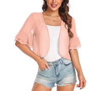 Frauen Shrug Chiffon Cardigans Open Front Kurzarm Bolero für Abend Elegant, 01 Pfirsich, Klein