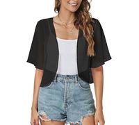 Frauen Shrug Chiffon Cardigans Open Front Kurzarm Bolero Jäckchen für Abend Elegant, Schwarz, Groß