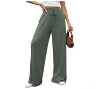Frauen Solid Drawstring Striped Brushed Elastic Waist Casual Pants for Spring Summer Autumn Winter Vacation Holiday Daily Home Club Wear Fashion Regular Length Trousers(S Green)