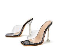 Frauen Transparent Stiletto High Heels Sandalen Open Toe Pantoletten Schuhe Hausschuhe Sommermode sexy Party High Heels Sandalen Kleid Schuhe,Schwarz,38 EU