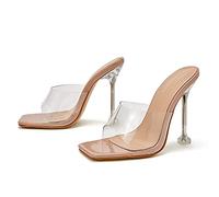 Frauen Transparent Stiletto High Heels Sandalen Open Toe Pantoletten Schuhe Hausschuhe Sommermode sexy Party High Heels Sandalen Kleid Schuhe,Apricot,41 EU
