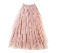Frauen Tüllrock Schlankes A-Linie Flauschiges Kleid Elastische Taille Mesh Cake Langer Rock