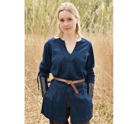 Battle-Merchant - Mittelalter Tunika Ylva für Frauen, Tailliertes frühmittelalter Hemd, Schildmaid Outfit, LARP, Wikinger, Pirat, Kostüm (XXL, Blau)