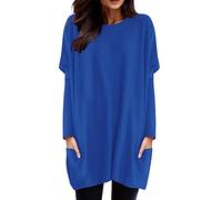 Frauen Winter Bequem Rundhals Langarm Lange T Shirt Top Tasche Puff Sleeve Print Top (Blue, XXXXL)