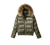 Frauen Winter Pelz Feder Jacke Hooded Slim White Duck Down Short Parkas Female Snow Outwear Coat, Fellgrün, 38