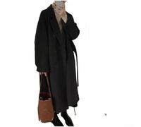 Frauen Wolle mittellanger Trenchcoat Lose verdickte Jacke Overcoat mit langen Ärmeln für Straße und Urlaub Anlässe (3XL Schwarz)