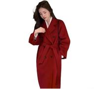 Frauen Wolle mittellanger Trenchcoat Lose verdickte Jacke Overcoat mit langen Ärmeln für Straße und Urlaub Anlässe (3XL Rot)