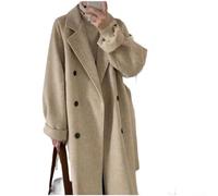 Frauen Wolle mittellanger Trenchcoat Lose verdickte Jacke Overcoat mit langen Ärmeln für Straße und Urlaub Anlässe (M Beige)