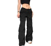 Frauen Y2K Hohe Taille Jeans Gothic Baggy Gothic Cargo Jeans Breites gerades Bein Punk Denim Hosen Lose Hosen Streetwear, #1-1BK, M