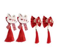 FRCOLOR 2 Paar Rote Chinesische Haarnadeln mit Quasten und Kunstperlen Hanfu Haarschleifen aus Stoff mit Krokodilklemme Festliche Haarspangen für Mädchen und Frauen zum Frühlingsfest